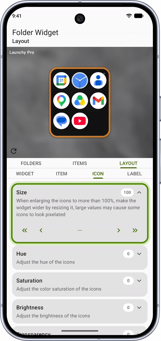 Value stepper in the Layout tab