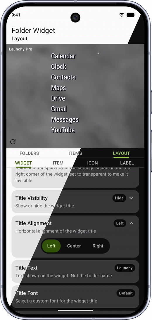 Widget settings in light and dark mode